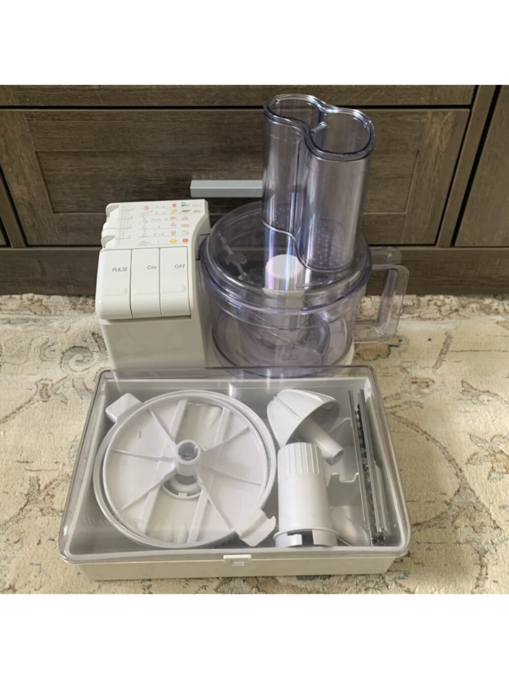Vintage Moulinex Model 130 Food Processor with Attachments & Storage Container